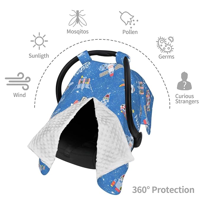 Personalized Baby Car Seat Canopy for Babies with Name, Custom Space Stroller Car Seat Covers for Boys Girls, Nursing Carseat Cover for Breastfeeding, Car Seat Canopies for Infant Newborn