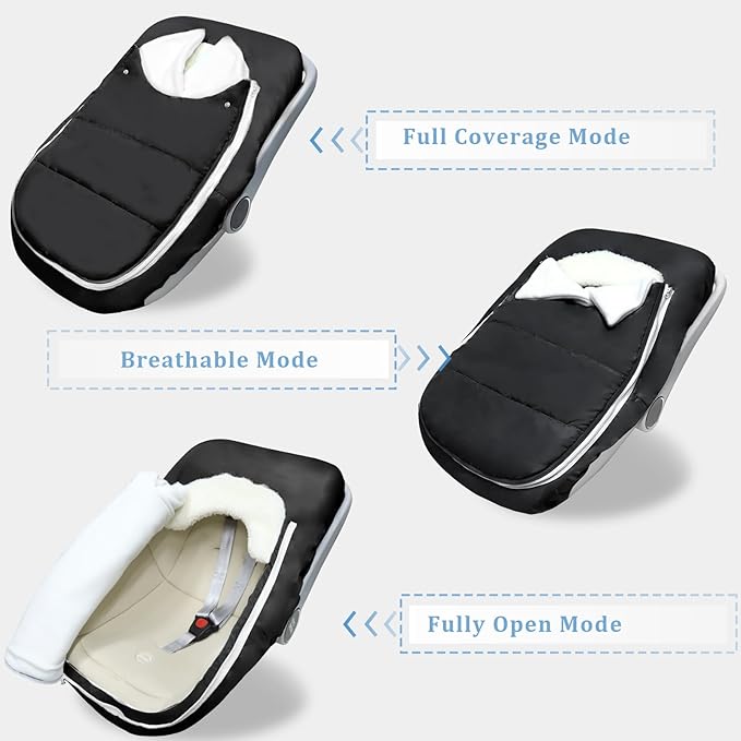 Car Seat Cover Baby Winter, Waterproof Carseat Covers Newborn Boy, Windproof Infant Car Seat Cover Warm & Breathable Use Universal Black