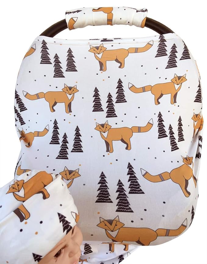 9pc Unisex Baby Boy Girl Ultimate Set of Infant Car Seat Cover Canopy Headrest Blanket Hat Nursing Scarf, 06JE03