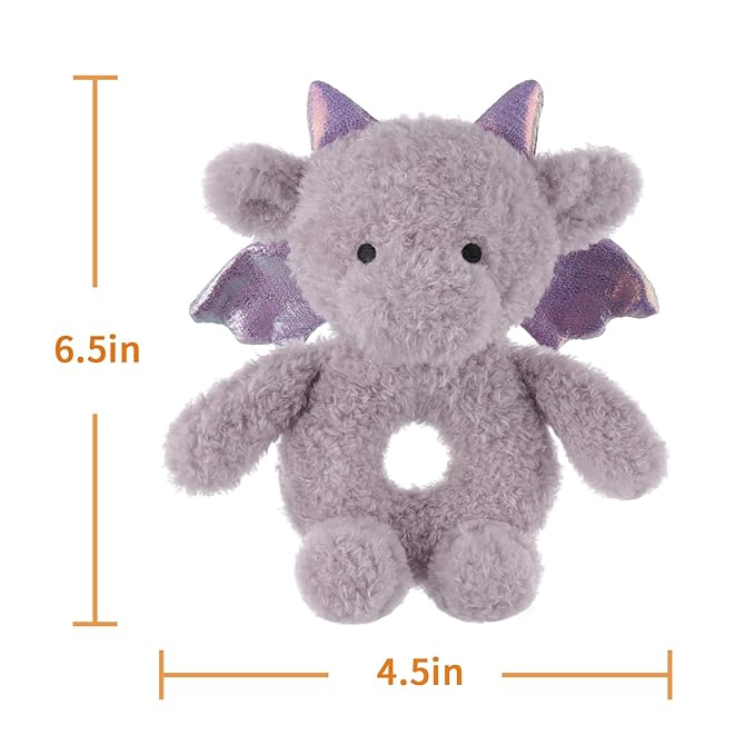 Apricot Lamb Purple Dragon Soft Baby Rattle for Boys and Girls, Plush Stuffed Animal Rattle Toy Lovey for The Newborn, 0-3 Months, 0-6 Months and Above