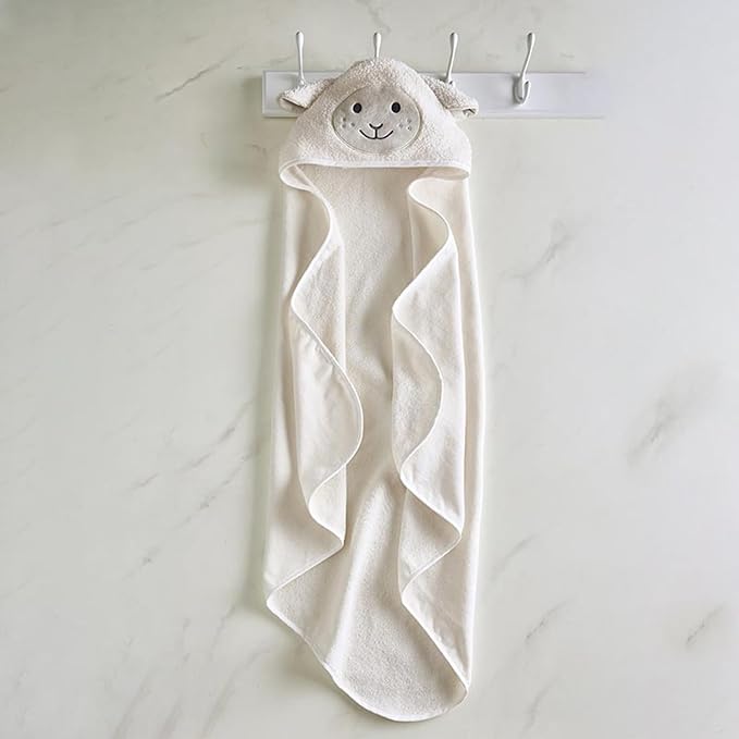 Stephan Baby Hooded Towel - 100% Cotton with Fun Animal Design for Infants and Toddlers, 31" Square, Lamb