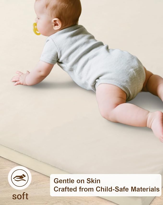 Baby Play Mat for Floor,1.2"Thick Padded Foam 50x50 playpen mat, Soft Velvet&Non-Slip Leather,Removable&Washable Cover,Nursery Rug for Baby Crawling,Toddlers,Infants,kids,Yoga,Tatami,Beige