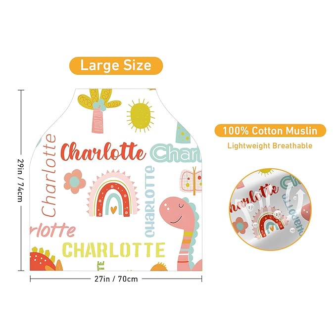 Personalised Car Seat Cover for Babies - Orange Dinosaur Print Multi-use Carseat Canopy Cover with Name, Car Seat Covers, Christmas Birthday Gifts for Infant Boys and Girls(27"x29")