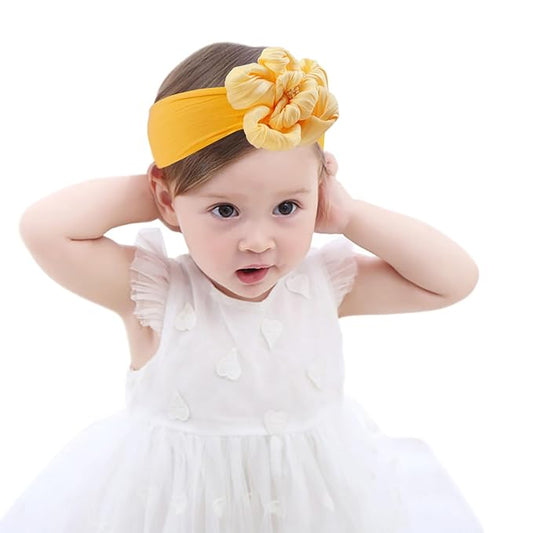 Baby Girls Nylon Headband and Bow Big Flower Headbands Fashion Hair Accessories for Newborns Infants Yellow