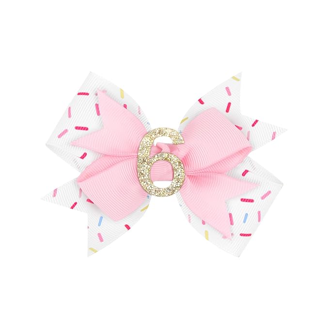 YanJie 1pcs 4'' Baby Hair Bow for 6 Years Old 6th Birthday Outfit Girl Birthday Decorations for Girl Glitter Infants Hair Clips Accessories with Bows