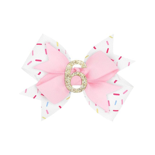YanJie 1pcs 4'' Baby Hair Bow for 6 Years Old 6th Birthday Outfit Girl Birthday Decorations for Girl Glitter Infants Hair Clips Accessories with Bows