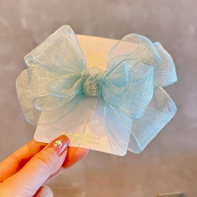 Hot&Sattion 4 Colors 5Inch Hair Bows Clips Large Big Chiffon Ribbon Hair Bows Alligator Clips Hair Accessories for Girls Toddler Kids Children Teens