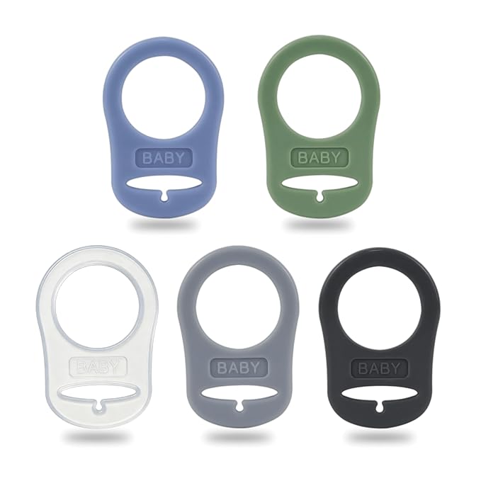 5 Pack Pacifier Clip Silicone Adapter Holder Rings for Pacifier (Food Grade, Multicolor)