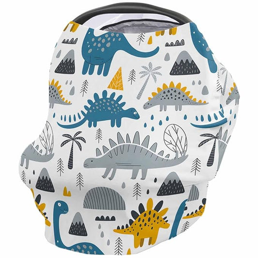 Cartoon Dinosaur Car Seat Covers for Babies Boy Girl Capony Covers Animal Nursing Cover Breastfeeding Scarf Soft Breathable Stretchy Coverage, Dino Wildlife Infant Stroller Cover Shopping Cart