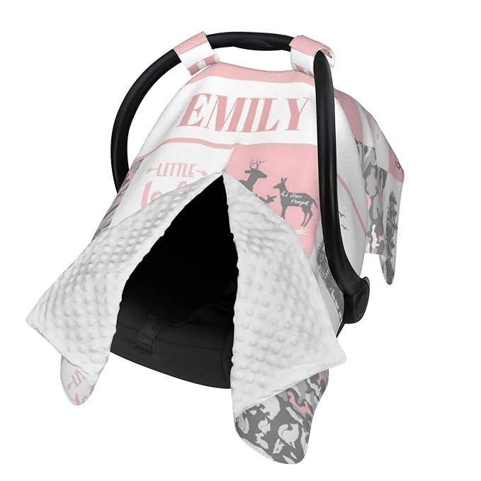 Personalized Baby Car Seat Canopy for Babies with Name, Custom Car Seat Covers for Girls, Infant Opening Minky Nursing Breastfeeding Stroller Cover Carseat Canopies for Newborn (Hunting Theme)