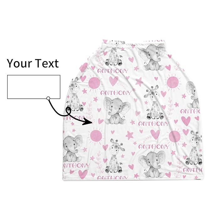 Personalized Baby Car Seat Cover Stroller Canopy: Custom Name Newborn Baby Boy Girl Elastic Animals Nursing Cover for Moms First Birthday Gift Elephant(one Size)