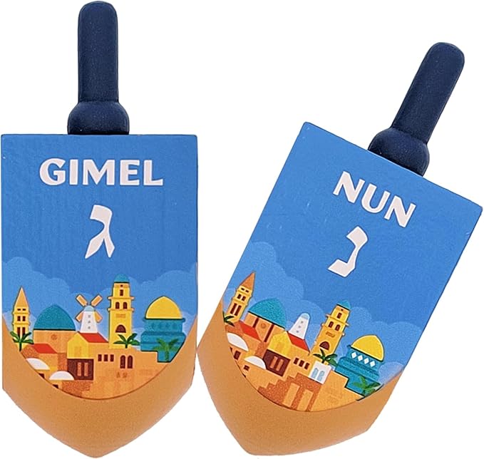 24-Pack Extra Large Jerusalem Wood Dreidels, Let's Play Dreidel The Hanukkah Game, Instructions Included (24-Pack)