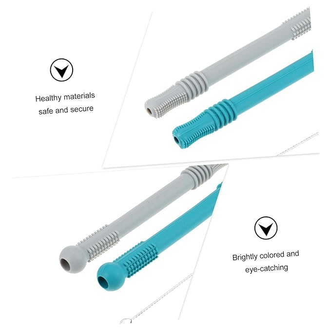 KOMBIUDA Teether with Hollow Molar Sticks and Cleaning Brush Food-Grade Silicone Teething for Soothing Gums and Developing Grasping Skills Safe and Elastic Design for Small Hands