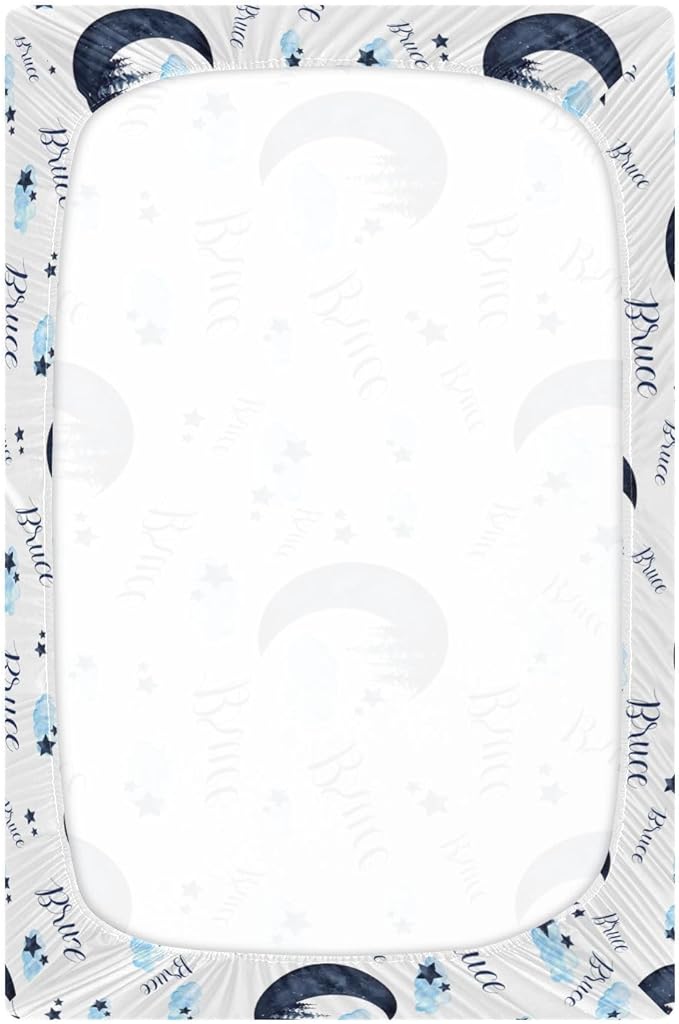Personalized Pack and Play Sheets with Name, Custom Moon Forest Baby Mini Crib Sheets for Baby Boys Girls, Name Pack n Play, Fitted Sheet with Name, Soft and Breathable Material, 39x27x5 Inch