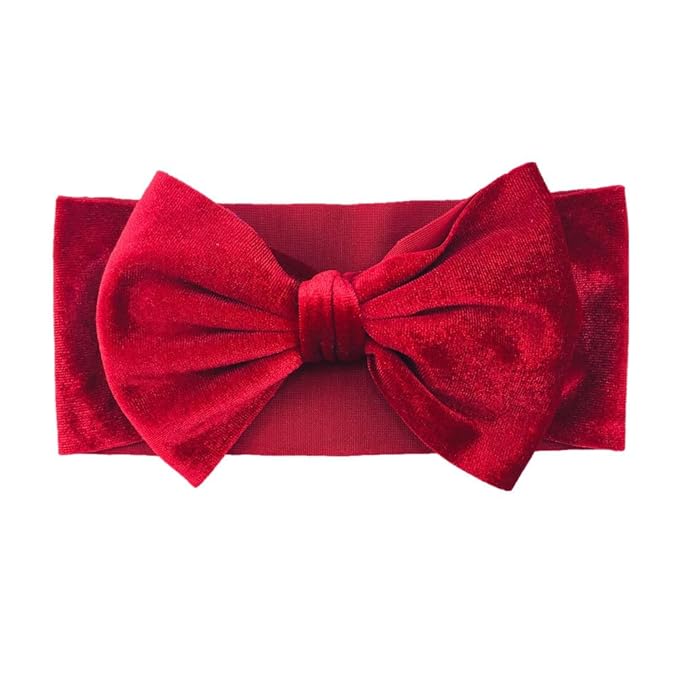 Baby Girl's 7'' Soft Big Bowknot Velvet Headband Toddler Hairband for Photography Travel Party Festivals (Red, One Size)