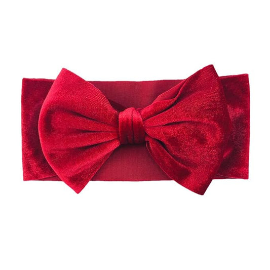 Baby Girl's 7'' Soft Big Bowknot Velvet Headband Toddler Hairband for Photography Travel Party Festivals (Red, One Size)