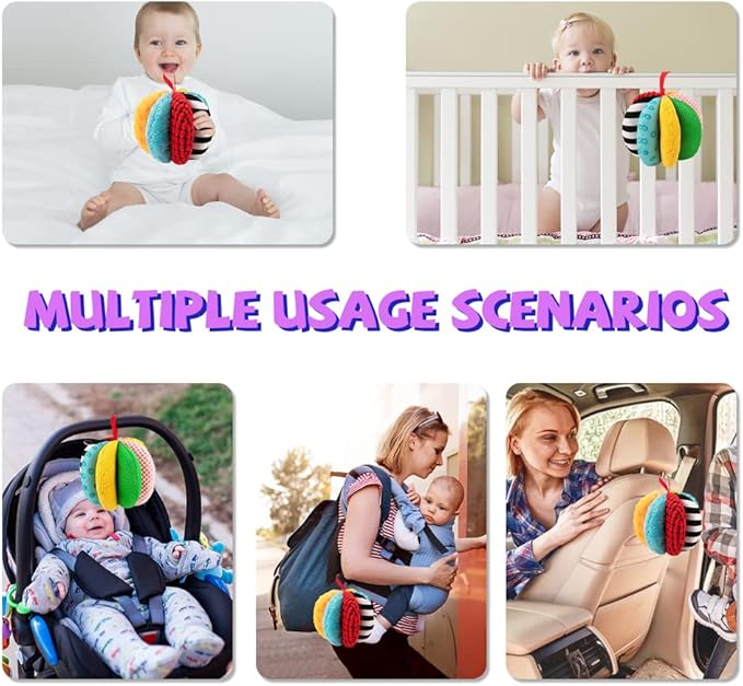 8-in-1 Sensory Balls for Infant Toddlers,Rainbow Fabric Baby Toy for Sensory Development,Montessori Toys for Babies 6-12 Months,8 Different Sensory Tactile Textures with Crinkle Rattle Squeakers