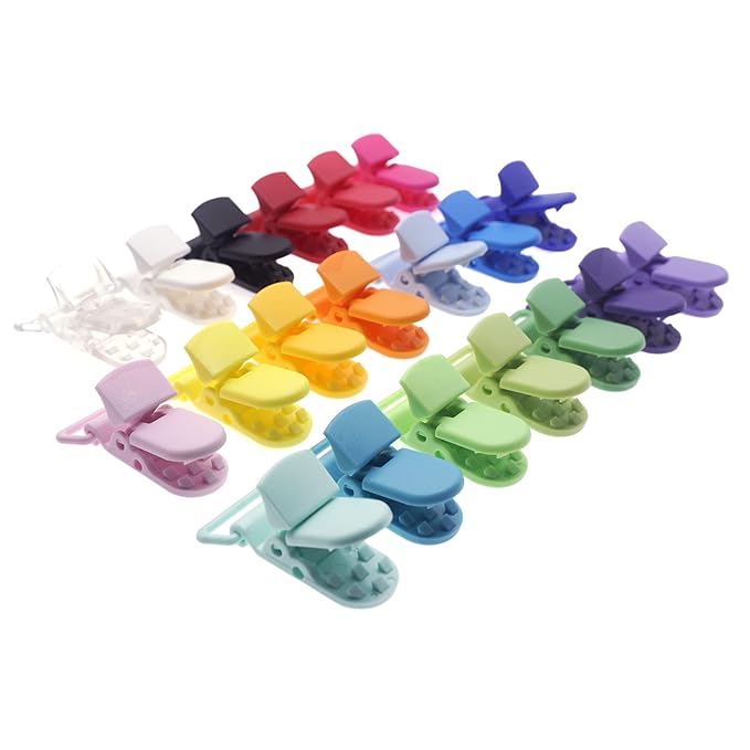 25Pcs Pacifier Clips Holders Suspender Mitten Binky Clip for DIY Dummy Chain Baby Blankets Bib Holder Suit for 20mm Ribbon (Mix 20 Color)