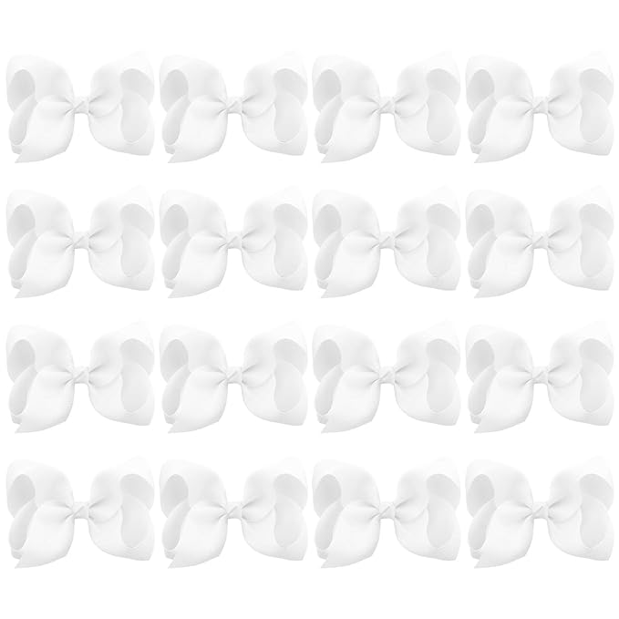DEEKA 16 PCS 4" Hand-made Hair Bow Grosgrain Ribbon Solid Color Hair Bow Alligator Clips Hair Accessories for Little Teen Toddler Girls -White