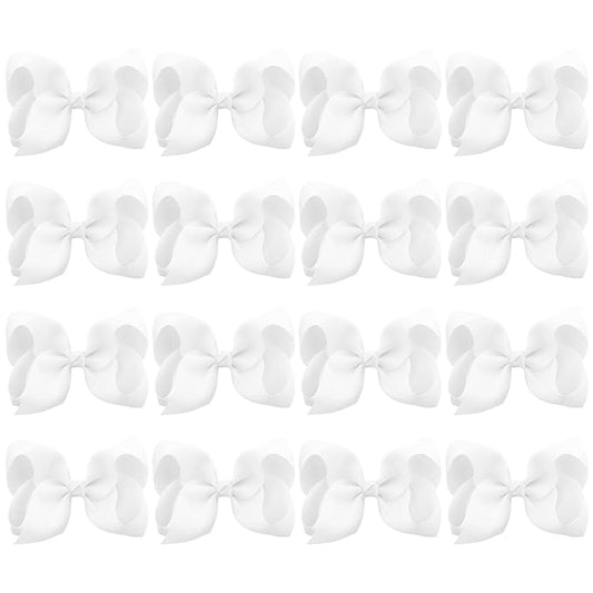 DEEKA 16 PCS 4" Hand-made Hair Bow Grosgrain Ribbon Solid Color Hair Bow Alligator Clips Hair Accessories for Little Teen Toddler Girls -White