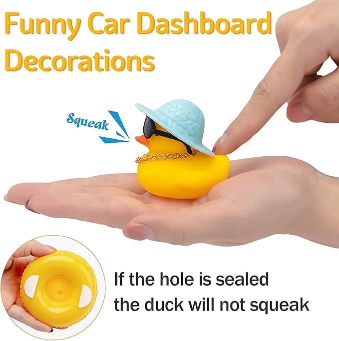wonuu Car Duck Rubber Duck Car Ornaments Duck Car Dashboard Decorations with Cute Headband Swim Ring Necklace Sunglasses, A-Blue Hat-Blue Glasses