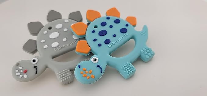 Bebe Mondo Dinosaur Baby Teething Toys 3–6 6–12 Months, Teethers for Babies 0–3–6–12 Months for Teething Relief, Baby Gift, Baby Teether Toys, Silicone Sensory Infant Toys, Soft-Textured- Turquoise