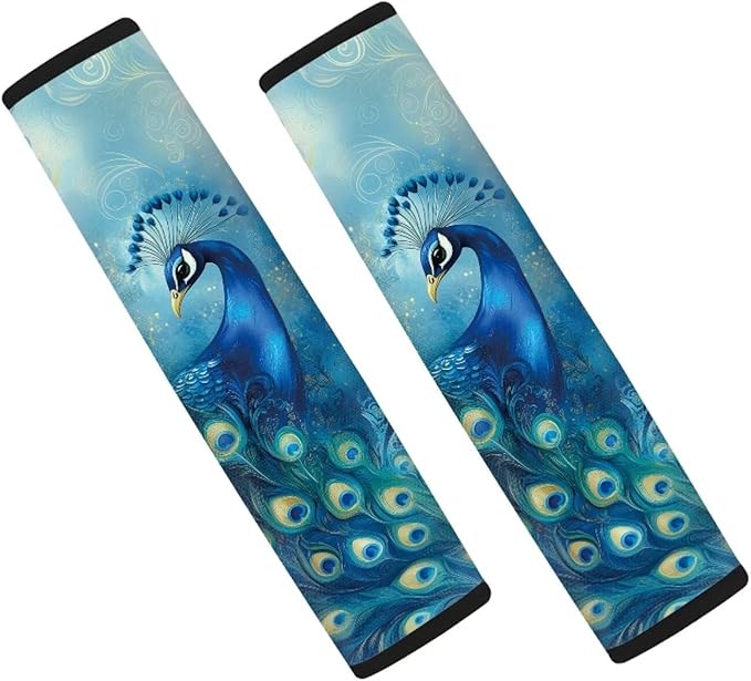 Animal Peacocks Seat Belt Cover Pad 2 Pack Auto Seat Shoulder Protector Belt Cover Pad for Women Animal Auto Seat Belt Cushion Pads Universal Shoulder Strap Pad Vehicle Seatbelt Cover