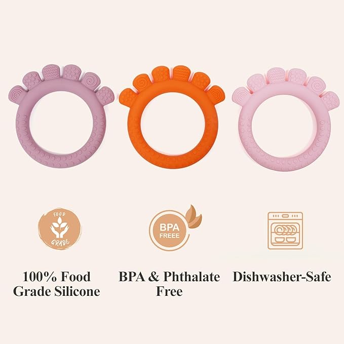 Baby Silicone Teething Ring Toys for 0-6,6-12 Months Boys and Girls,Chew Teether Stuff for Infant,Newborn Must Have Essentials,BPA Free,Soft and Textured. (Pink)