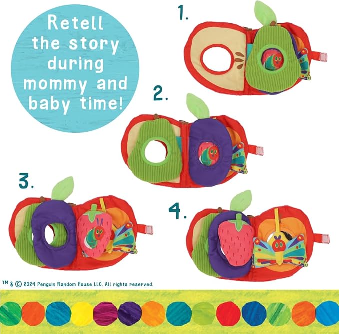 Eric Carle Very Hungry Caterpillar Activity Apple and Plush - Crinkle Texture Inside and Attached Leaf Teether – Hanging Loop for On The Go Fun