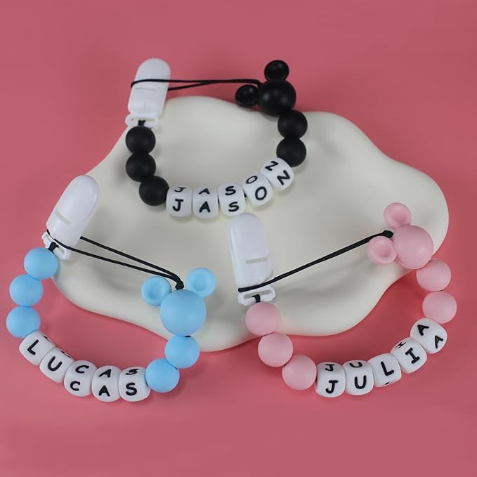 Personalized Pacifier Clip with Name, Customized Pacifier Clip with Name for Baby, Pacifier Holder with Cute Mouse Head