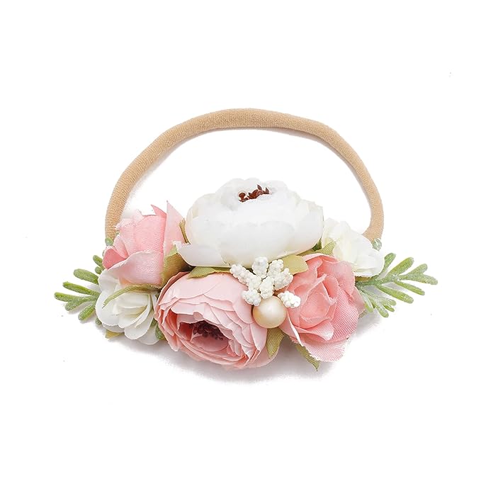 Baby Girl Flower Headband 4 PCS Elastic Hairbands Handmade Nylon Bows Headbands Chic Floral Hair Accessories Kids Gifts for Newborn Infant Toddlers