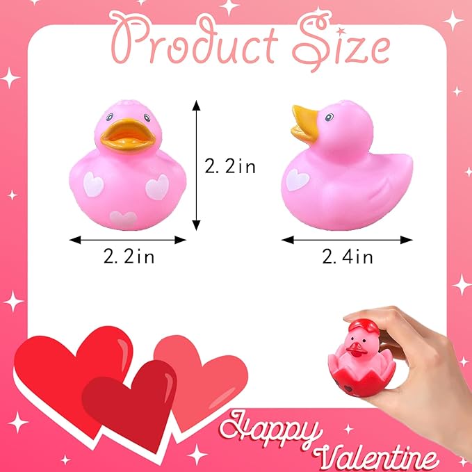 24Pcs Valentines Ducks,Valentine’s Day Heart Rubber Ducks for Kids,2 Inch Assorted Duckies in Bulk for Valentine Party Favors Supplies Decoration,Classroom Exchange Prizes