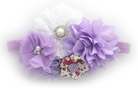 My Lello Shabby Fabric Flower Cluster Headbands Baby - Girls - Toddler Stretchy Elastic