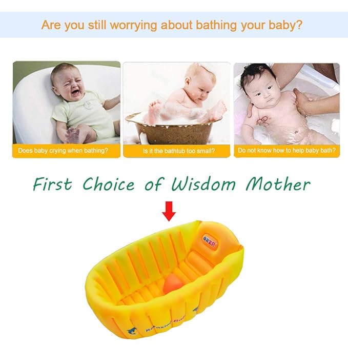 | Inflatable Baby Bathtub,Newborn Bathtub Seat for Infant,Non-Slip Baby Pool for Sitting up,Foldable Toddler Tub Shower,Portable Travel Bath for Kids 0-6 Year (Orange, Animal Print)