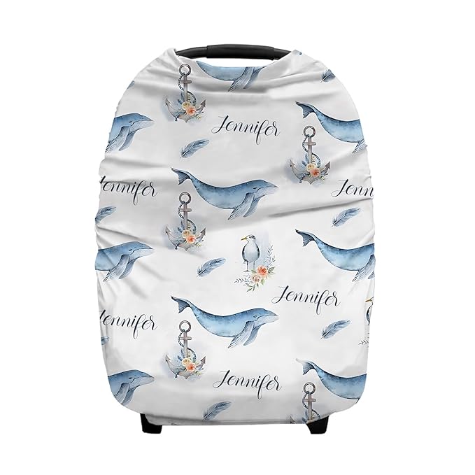 Personalized Baby Car Seat Cover for Girls, Custom Nursing Cover with Name, Ocean Color, Polyester, Water Resistant, Universal Fit, Car Seat Canopy for Newborns