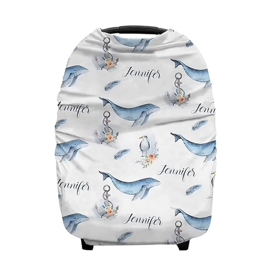 Personalized Baby Car Seat Cover for Girls, Custom Nursing Cover with Name, Ocean Color, Polyester, Water Resistant, Universal Fit, Car Seat Canopy for Newborns
