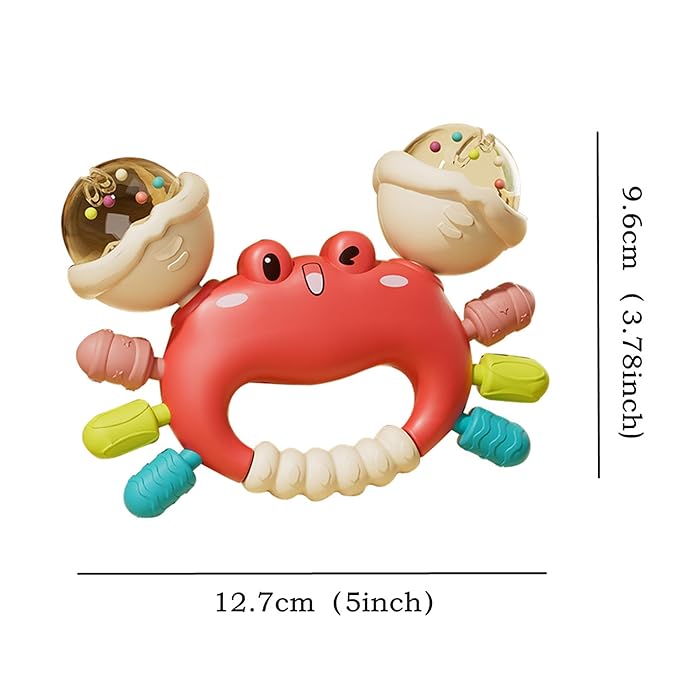 Baby Crab Rattle Toy- ABS Safe Toy for 0-6 Months Baby,Handheld Crab Shaped Toy for 6-12 Months, Early Education Grip & Smart Gift for Newborn Boys and Girls (Red)