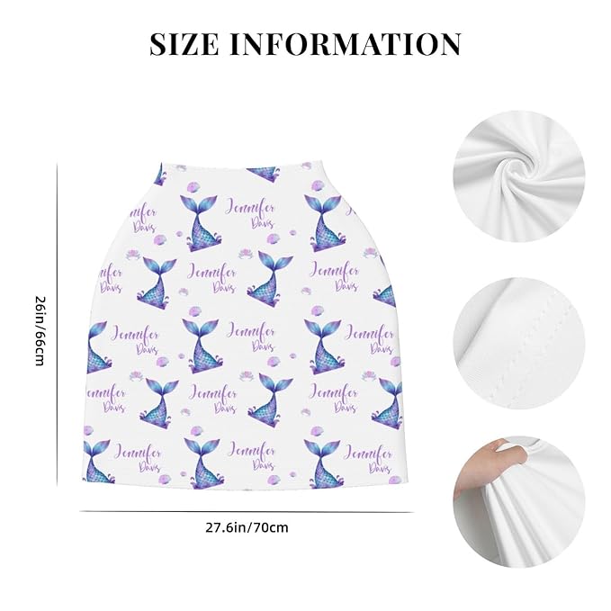 Personalized Baby Car Seat Cover for Girls, Custom Mermaid Nursing Covers for Breastfeeding with Name, Infant Stroller Cover, Baby Carseat Canopy for Newborn, Multiuse Car Seat Canopies