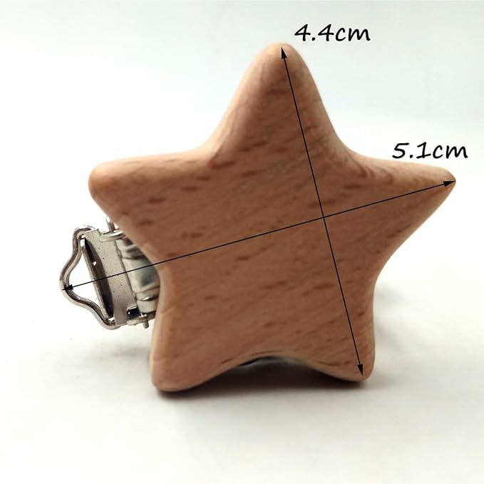 10pcs Natural Wood Suspender Pacifier Clips Cute Beech Wooden Animal Star Shape Clips Charm DIY Beading Pacifier Chain Accessory