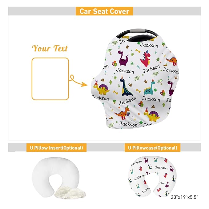 Custom Car Seat Covers for Babies - Breathable Baby Car Seat Cover for Girls Boys, Dinosaur Pattern Kick-Proof Newborn Carrier Canopy Stretchy Stroller Cover for 4 Seasons(27"x29")
