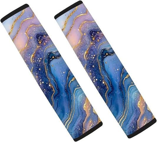 2-Piece Universal Car Seat Belt Cover Pad,Blue Marble Print Soft Comfortable Shoulder Seatbelt Pads Cushions for Adults and Children