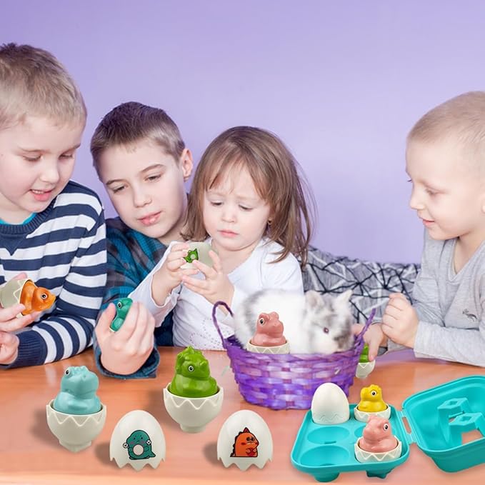 Pinkiwine Easter Hide & Squeak Dinosaur Eggs Montessori Sorting & Matching Learning Toys for Toddlers Kids Boys Girls Easter Basket Stuffers Gifts Party Favors