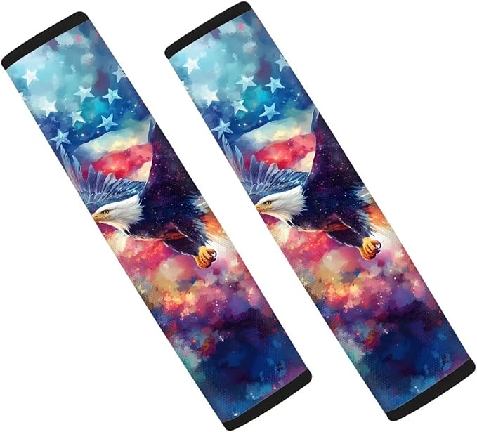 AFPANQZ USA Eagle Flag Car Seat Belt Pads Covers Harness Vehicle for Adults Kids 1 Pair/Set Safety Seatbelt Cushion Pad Cute Shoulder Straps Pads for Bags