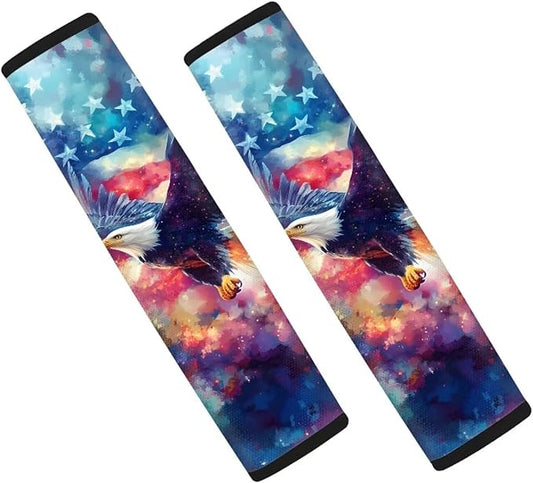 AFPANQZ USA Eagle Flag Car Seat Belt Pads Covers Harness Vehicle for Adults Kids 1 Pair/Set Safety Seatbelt Cushion Pad Cute Shoulder Straps Pads for Bags