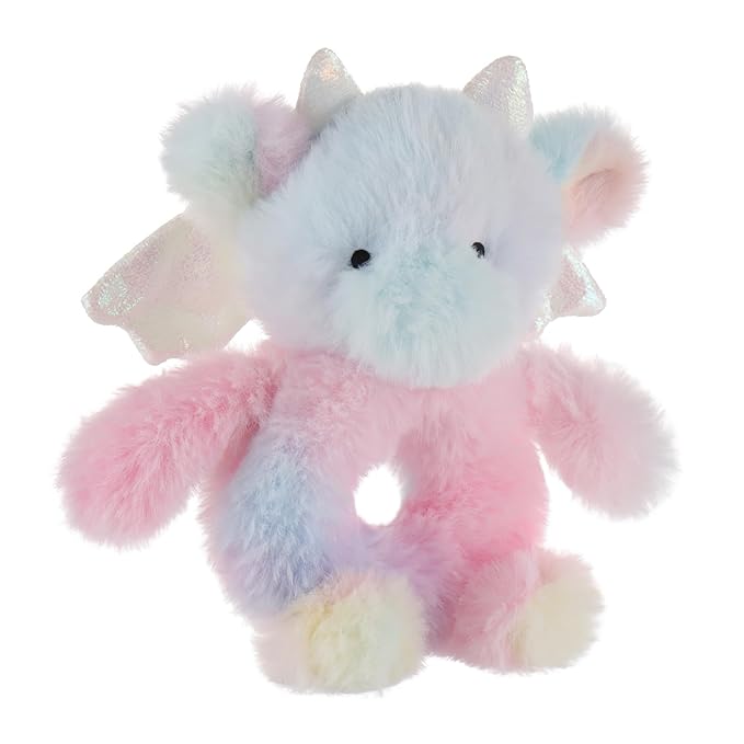 Apricot Lamb Colourful Dragon Soft Baby Rattle for Boys and Girls, Plush Stuffed Animal Rattle Toy Lovey for the Newborn, 0-3 Months, 0-6 Months and Above