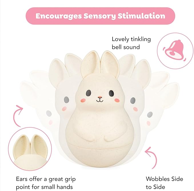 Tiger Tribe: Roly Poly - Bunny - Soft Silicone, ECO Bio-Plastic, Twinkling Sound, Soothing Sensory Toy, Infant & Baby Ages 3+ mo.