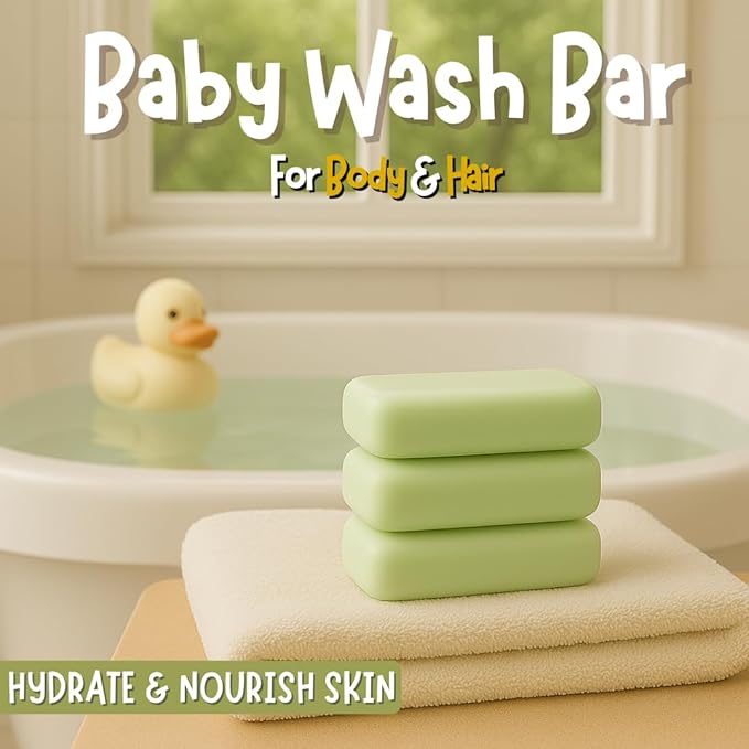 Hypoallergenic Baby Soap Bar | Gentle Cleansing Baby Body Wash Bar for Sensitive Skin | Chamomile & Green Tea | Made with Organic Oils | Natural Soap for Toddlers, Kids, and Adults | 9 Bars