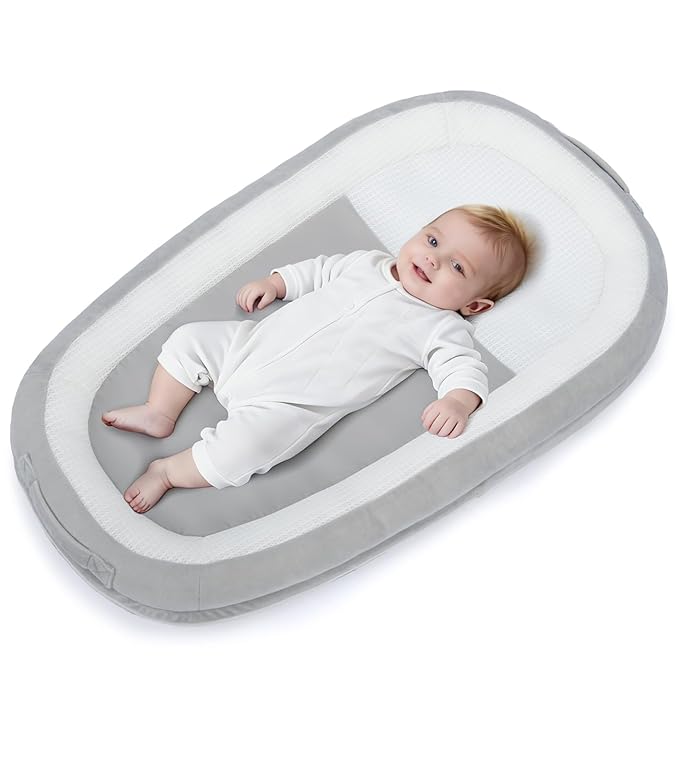 Baby Lounger, Portable Infant Support Cushions for Newborn 0-24 Months, Soft Washable Baby Nest with Thickened Support, Newborn Baby Essentials Gift for Home and Travel, Supervised Use