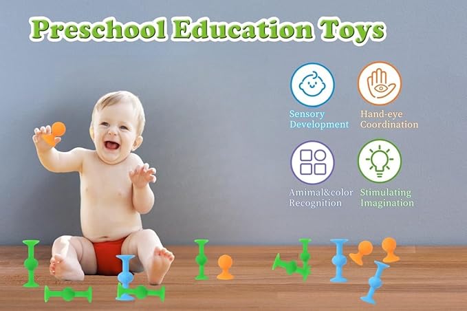 Suction Bath Toys for Preschooler - 10 Pcs Sensory Suction Cup Toys for Kids, Stress Relief Fidget Toys Bathtub Toys for Travel and Bath Time, Perfect for Fine Motor Skills and Creativity