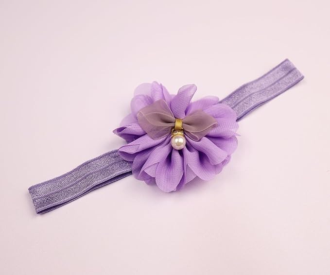 3pcs Baby Girl Bows Headband Chiffon Flower Hairband for Newborn Infant Toddler Soft Elastic Hair Bow Accessories for Baby Birthday Party (Purple, Standard size)